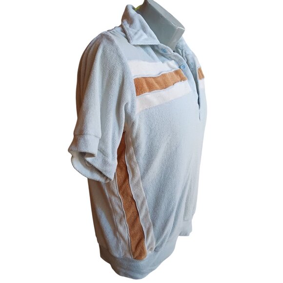 Vintage Men's Medium POlo Shirt 1970's Terrycloth Striped Tennis Pro Hippy Relic - Picture 4 of 7